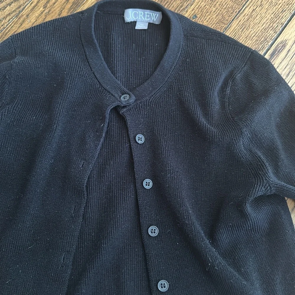 J. Crew Factory Classic cotton crew neck ribbed cardigan sweater Black Size xs - Picture 2 of 6